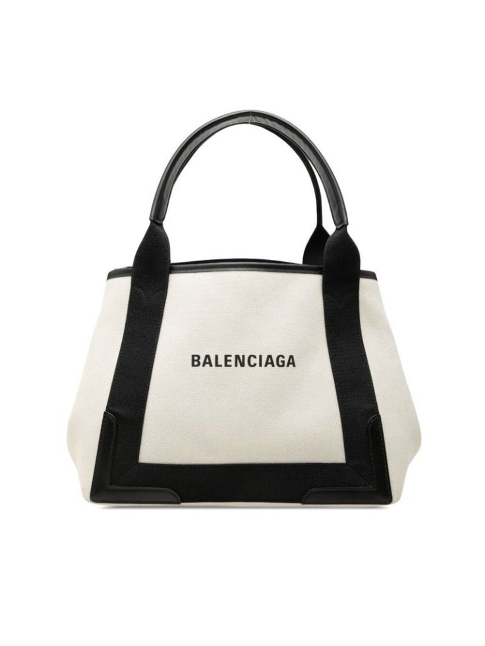 Balenciaga Navy Cabas S Tote Bag Ivory Black Canvas Leather